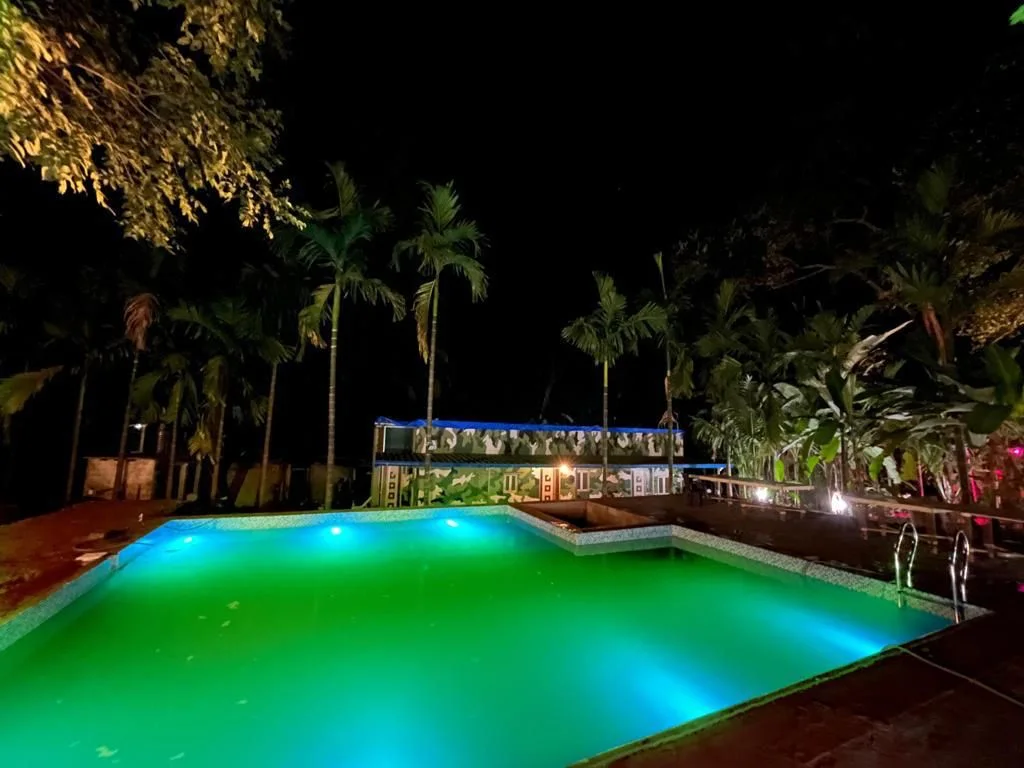 Swimming pool and resort ambience in Dandeli at night